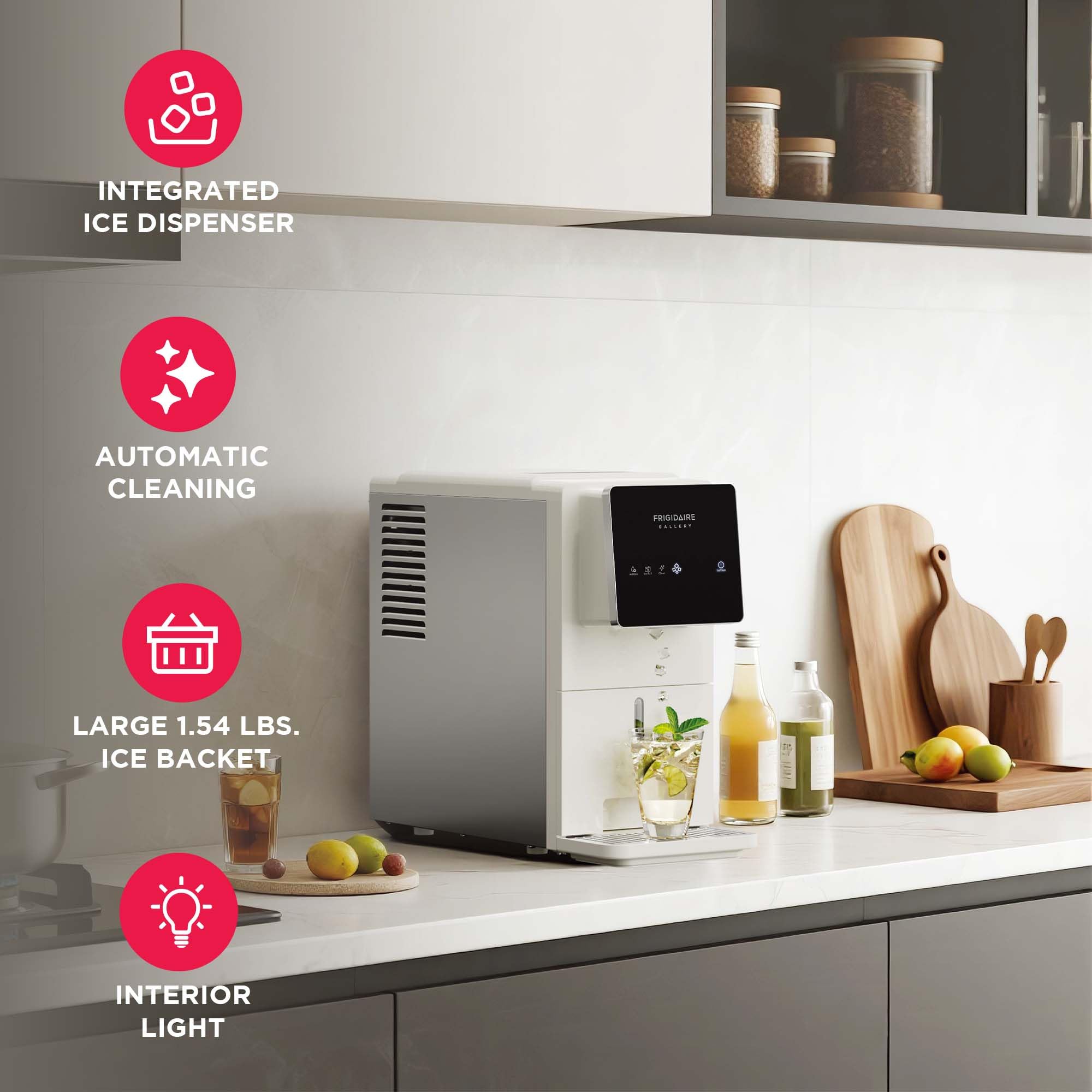 FRIGIDAIRE Countertop Crunchy Chewable Touchscreen Nugget Ice Maker, 33lbs per Day, Auto Self Cleaning, White on Fridge.com