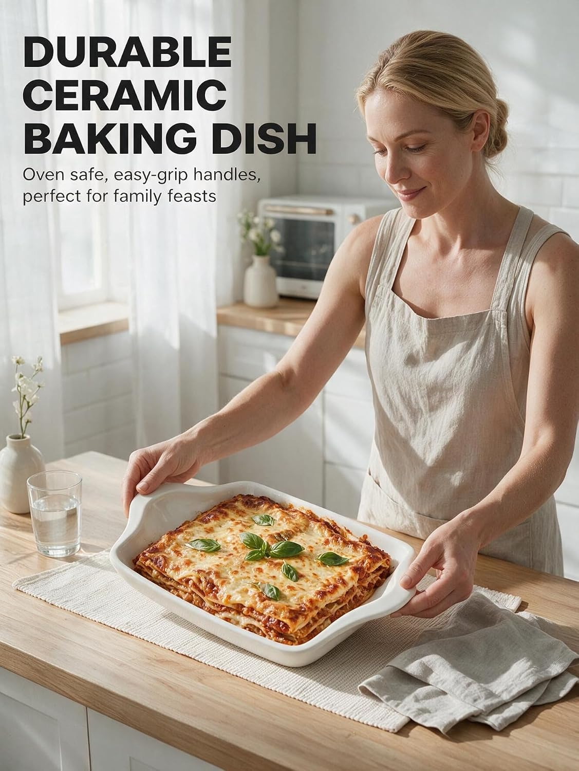 White Rectangular Ceramic Baking Dish, 370ml Oven Safe Bakeware