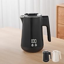 【速く沸いた後も温もり持続】 SKK 電気ケトル 0.8L 保温機能 6段階温度調節 空焚き防止 ふた取り外し可能 ステンレス 2重構造 シンプル 一人暮らし 新生活 800W 【日本企業】 (ブラック)