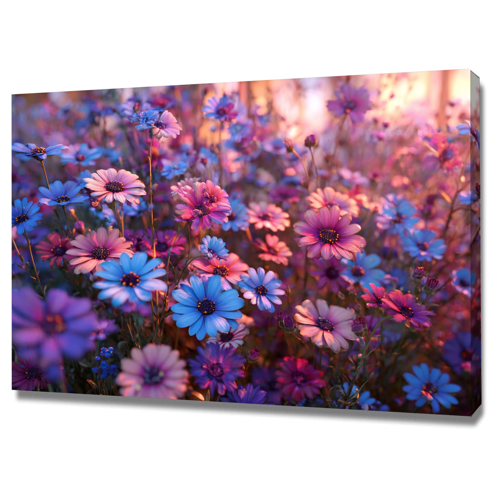 ZAMAEIU Nowoczesna zielona roślina plakat kolorowe pola kwiatowe do sypialni, biura, korytarza, wejścia (fioletowy)-80 x 120 cm w ramie