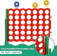 Vista 5 de GLACER Giant 4-in-A-Row, Jumbo 4-to-Score Giant Game Set, Outdoor Connect-All-4 Game Set w/Basketball Hoop, Ring Toss, Quick-Release Slider, 42