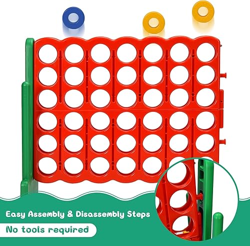 Miniatura 5 de GLACER Giant 4-in-A-Row, Jumbo 4-to-Score Giant Game Set, Outdoor Connect-All-4 Game Set wBasketball Hoop, Ring Toss, Quick-Release Slider, 42 Jumbo