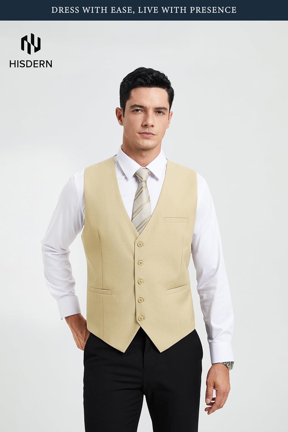 HISDERN Men’s Suit Vest Waistcoat with 3 Pockets Slim Fit for Business Formal Wedding Prom and Casual Tuxedo Wear - Image 2