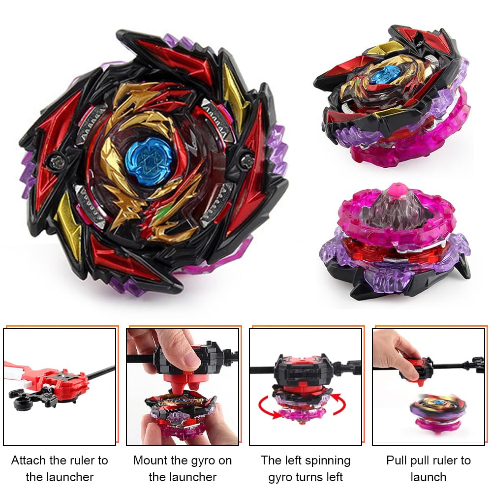 12 en 1 Set de Toupie Gyros Turbo, Toupie avec Lanceur Kit, 4D Set de Toupies de Combat pour Enfants de 6, 7, 8, 9, 10, 11 et 12 Ans, Cadeau d'anniversaire ou de Noël