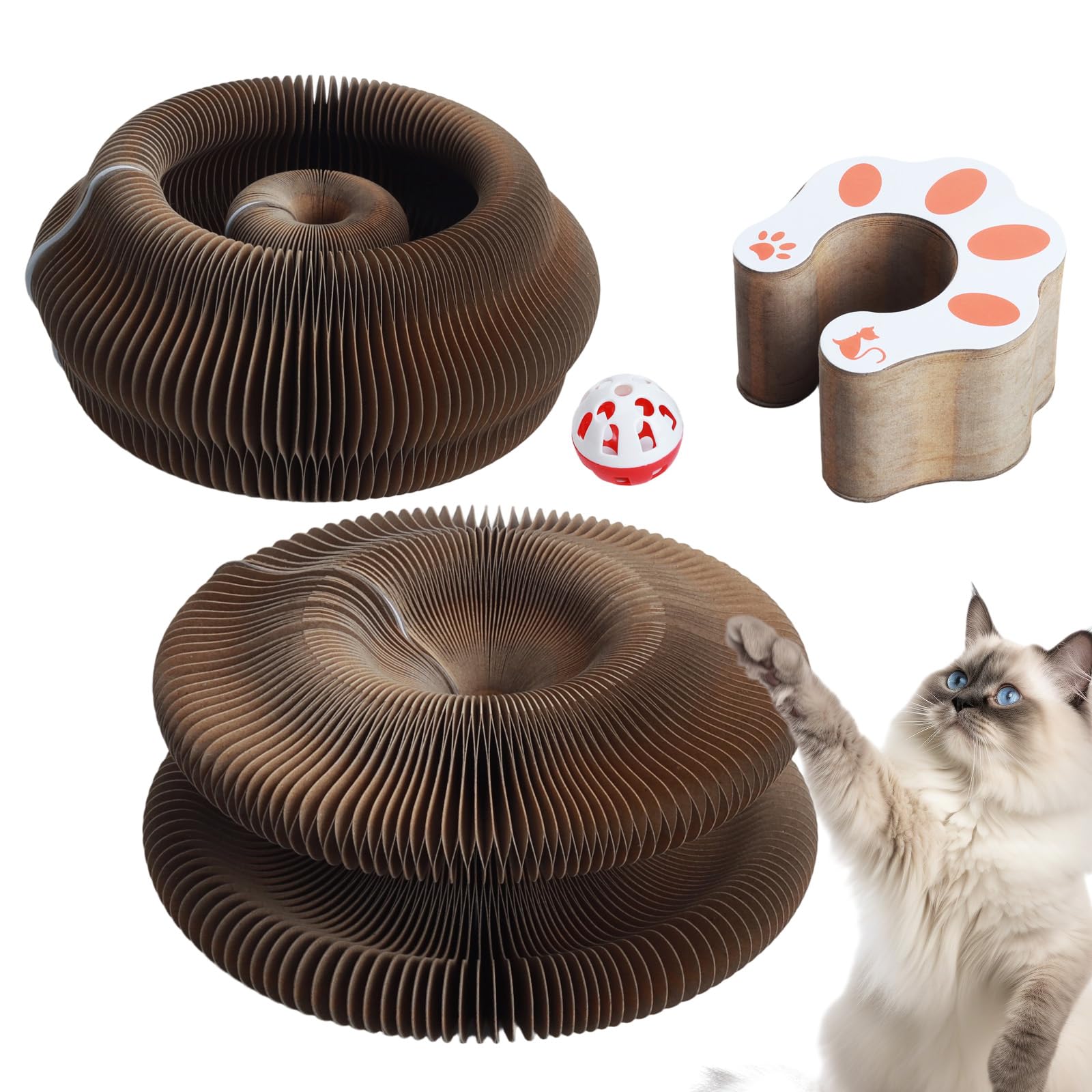 MC MEICHUANG 2Pcs Cute Magic Organ Cat Scratcher Foldable Funny Cats Cardboard Toy Sturdy with Bell-Ball for Indoor Cats Kitty Accordion Toys for