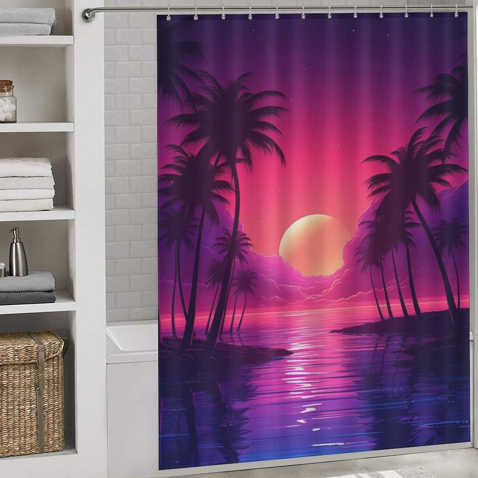 Rideau de douche Surreal Synthwave Oasis imperméable polyester 163x180cm