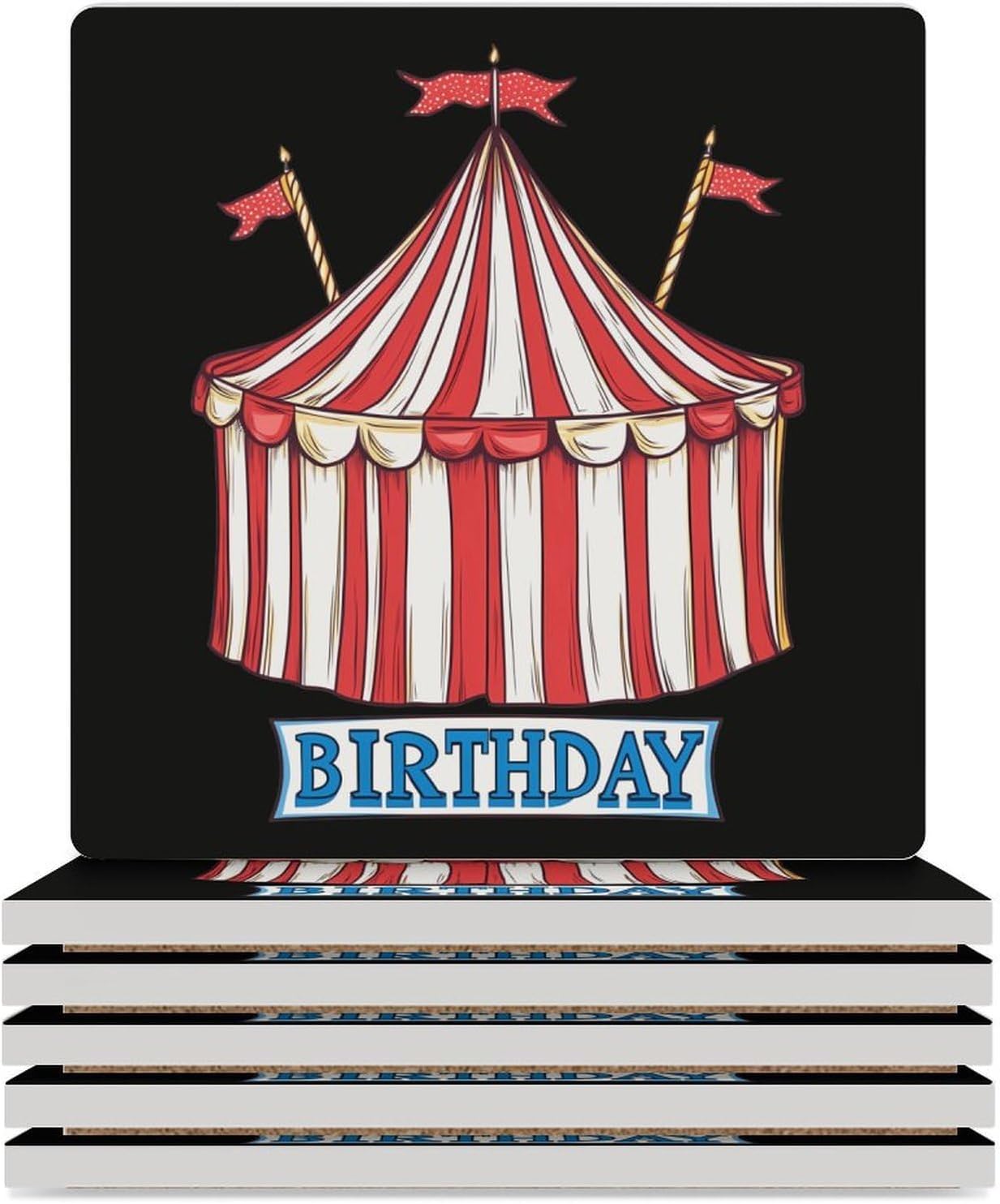 Birthday Circus Ceramic Coasters Square Drinks Coaster Coffee Table Decor Table Coaster for Home Bar