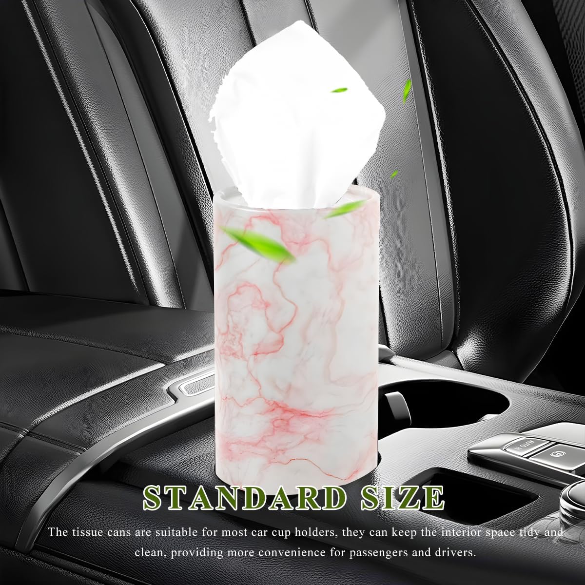 4 PCS Car Tissue Holder, Refillable Auto Cup Holder Round Napkin Container with Facial Tissues, Portable Tissue Box Paper Towel Cylinder for Most Vehicles, Car Accessories (Marble Pink) image 4