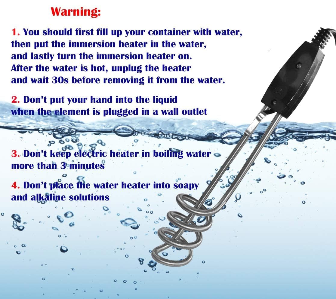 1500w-220V to 240V Water Heater Portable Electric Immersion Element Travel Water Heater Immersion Heater for Heating Water in Jug Flask or Bucket