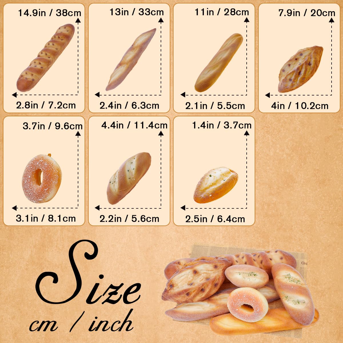 Pan Francés Artificial Realista De 48 Cm – Baguette De PU Suave Para Exposición, Fotografía, Decoración De Cocina Y Escaparates, Estilo 1
