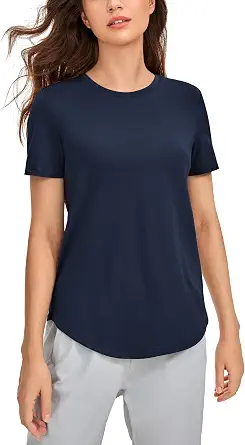 CRZ YOGA Pima Cotton Crewneck T-Shirts for Women - Workout Casual Yoga Athletic Short Sleeve Shirts