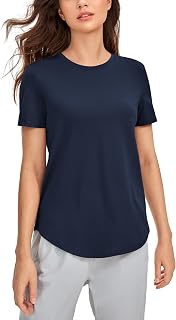 Pima Cotton Crewneck T-Shirts for Women - Workout Casual Yoga Athletic Short Sleeve Shirts Soft Crewneck Hip Tops