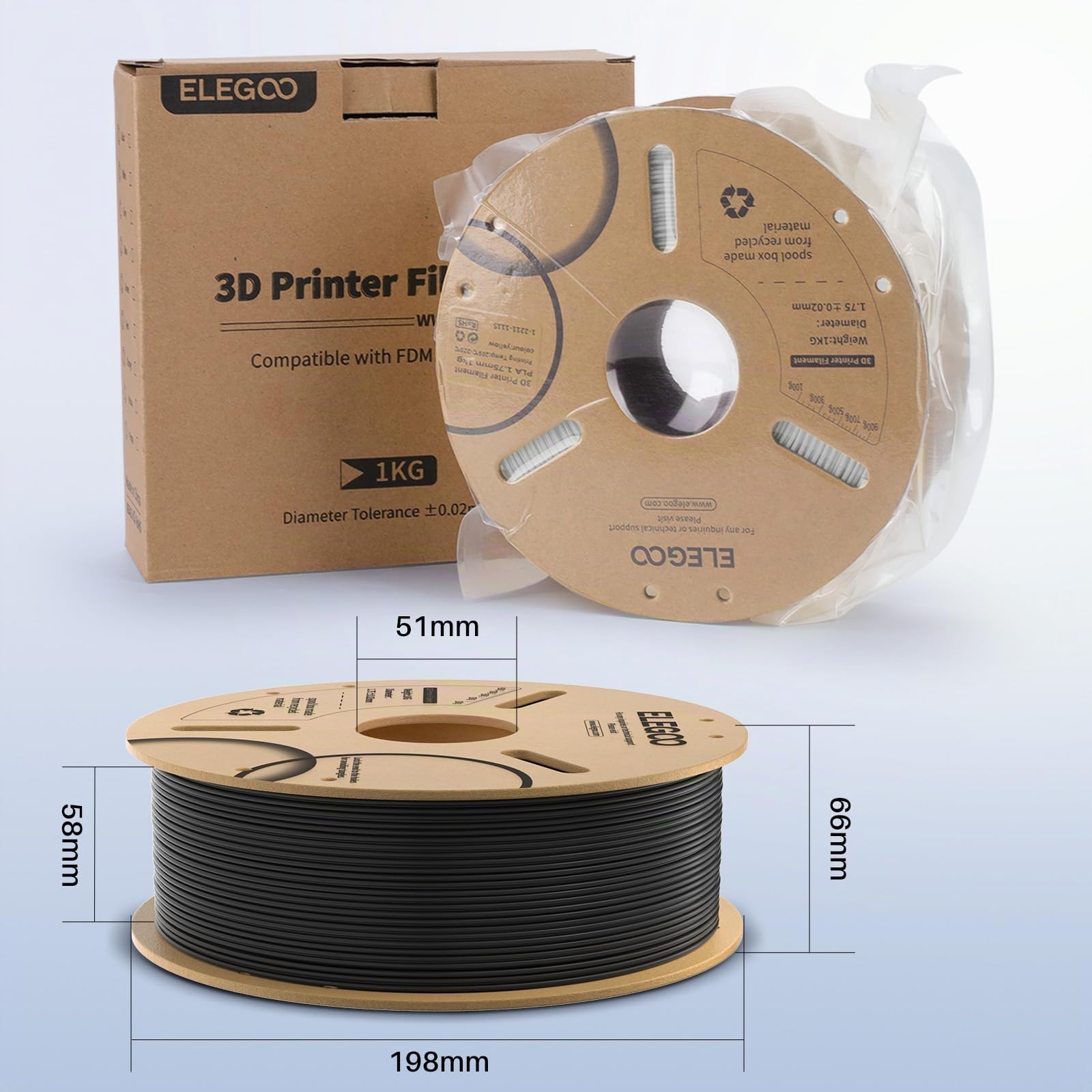 ELEGOO Filamento PLA+ 1.75 4KG Blanco, Filamento PLA Plus para Impresora 3D, Precisión Dimensional +/- 0.02mm, Carrete Filamento 3D,para Mayoría Impresoras 3D
