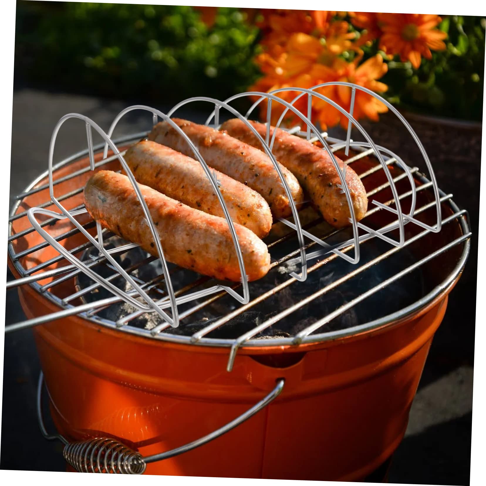 UKCOCO Supporto Costine in Acciaio Inox, Portatile e Leggero, Resistente all’Usura, per Barbecue in Casa o Picnic, Accessorio per Grigliare Carne