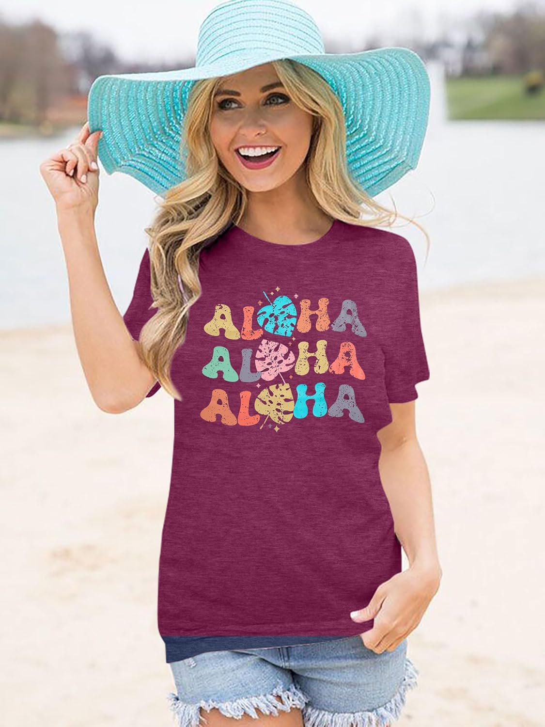 Hawaiian Shirts Women Aloha Graphic Beach T-Shirt Funny Leaves Print Short Sleeve Family Vacation Shirt - Image 6