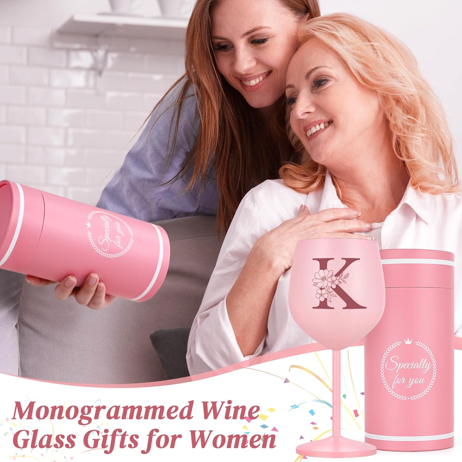 Lifecapido Personalized Gifts for Women, K Initial Gift Stainless Steel Custom Wine Glasses with Wine Bag and Card, Initial Birthday Christmas Monogrammed Gifts for Women - Image 5