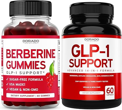 Suplemento de berberina HCL (60 cápsulas) Soporte de salud intestinal premium para adultos y suplemento GLP-1 (60 unidades) Fórmula 14 en 1 para