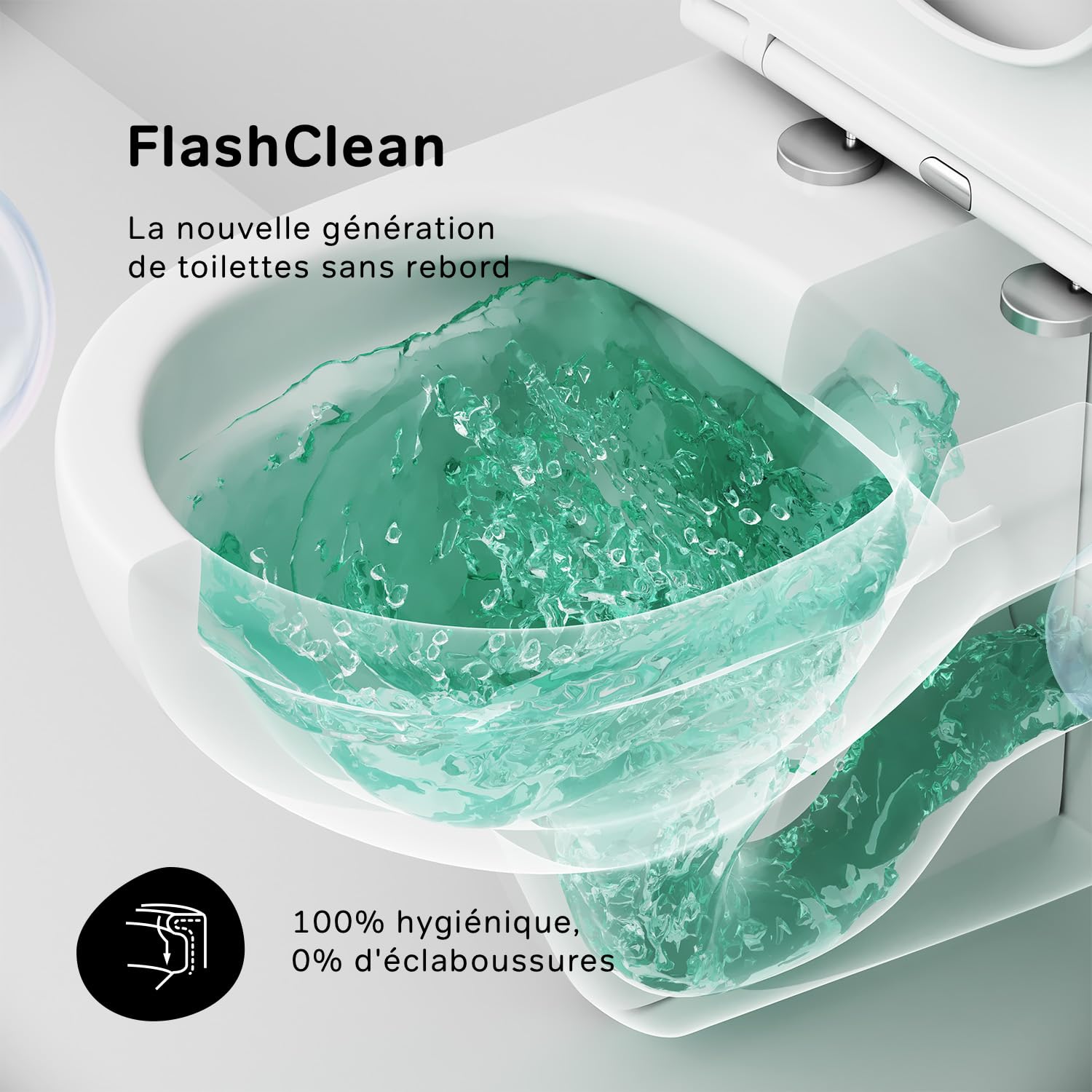 AM.PM CTA1700SC Hit FlashClean WC suspendu sans bord avec abattant WC suspendu sans rebord de chasse d'eau avec abattant WC suspendu sans bord en céramique Blanc