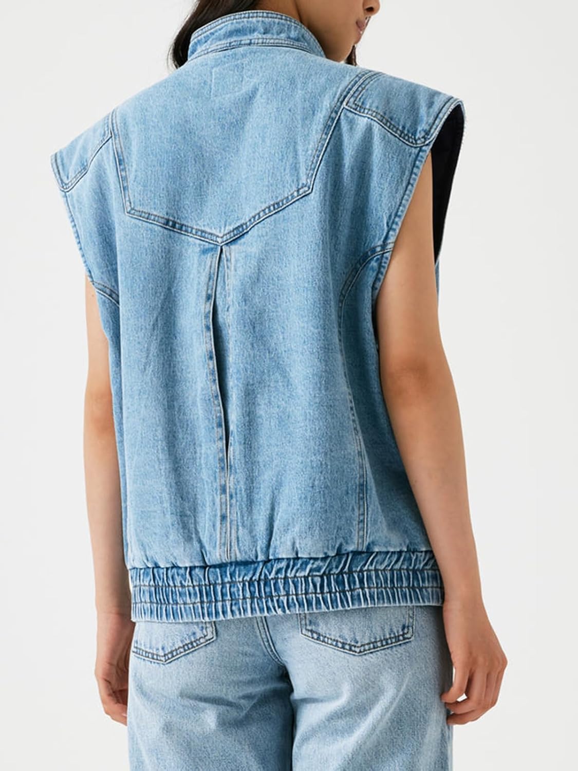 Womens Denim Vest Zip Up Jean Vest Tops Sleeveless Jean Jackets Causal Distressed Vest - Image 2