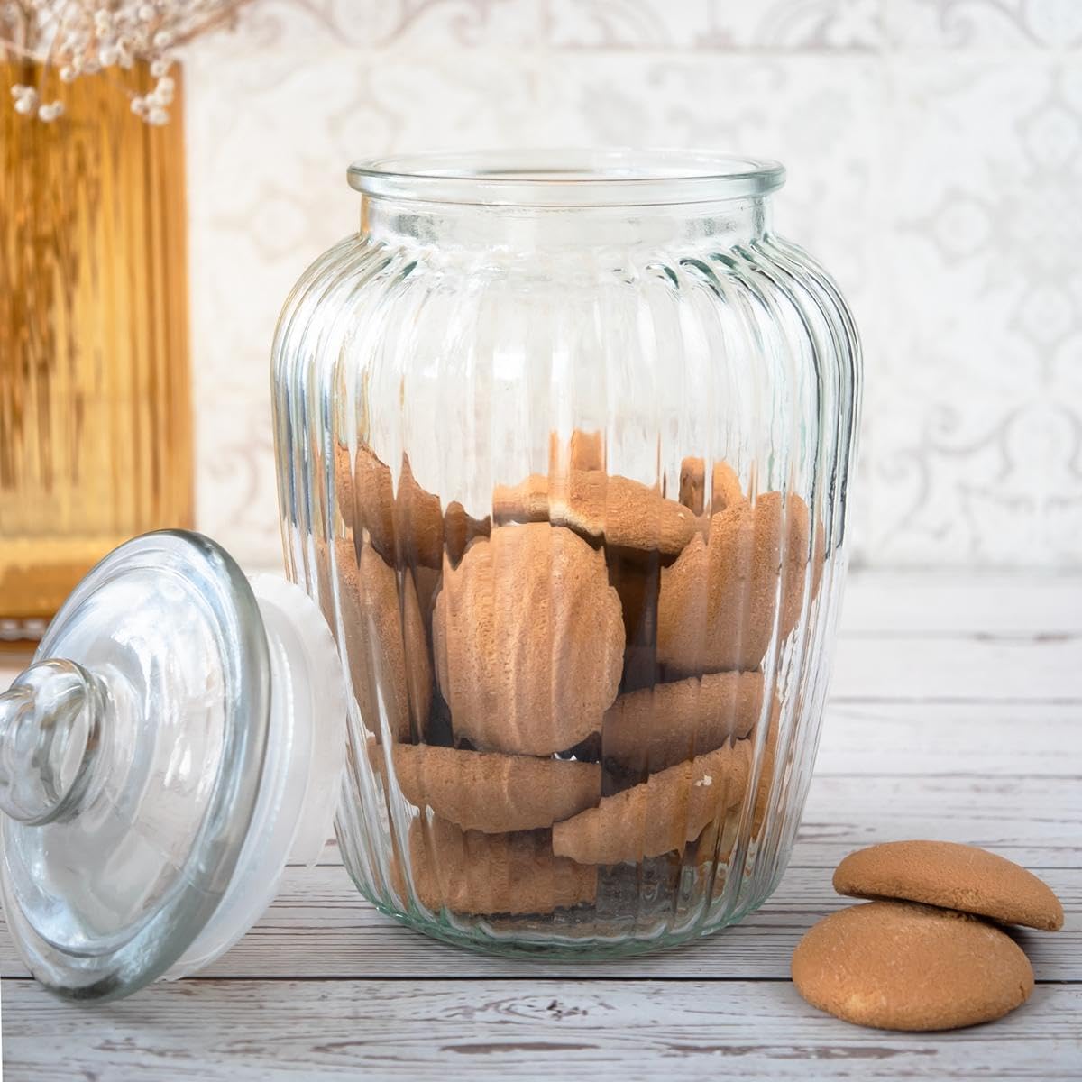 1250ML Clear Glass Jars for Kitchen Storage Food Spices Canister with Airtight Lid Container Organizer, Tea Coffee & Sugar (TR-1250ML, Set of 4)