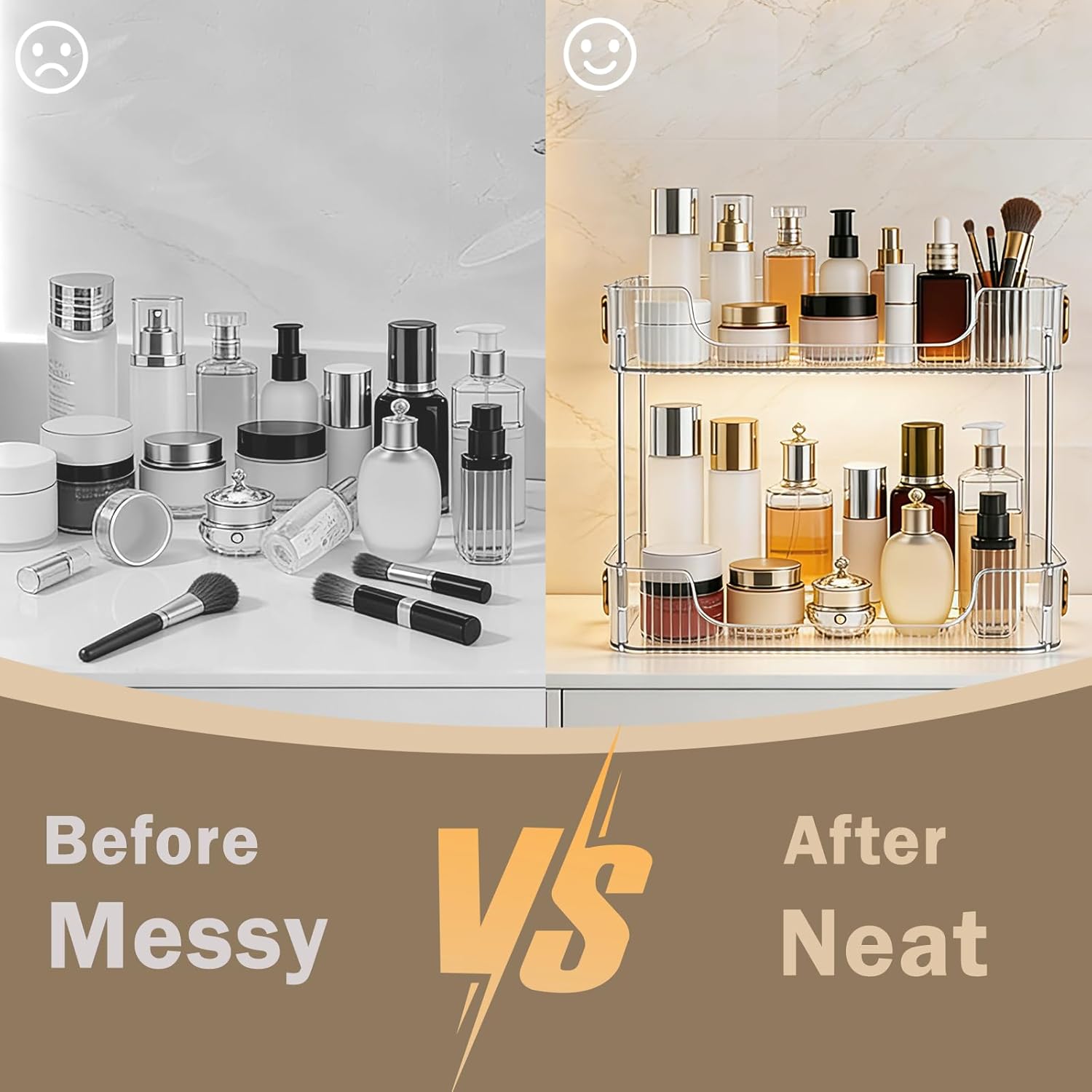 2-Tier Bathroom Counter Organizer Skincare Organizer Makeup Perfume Tray for Bathroom Countertop, Dresser Vanity(Clear)