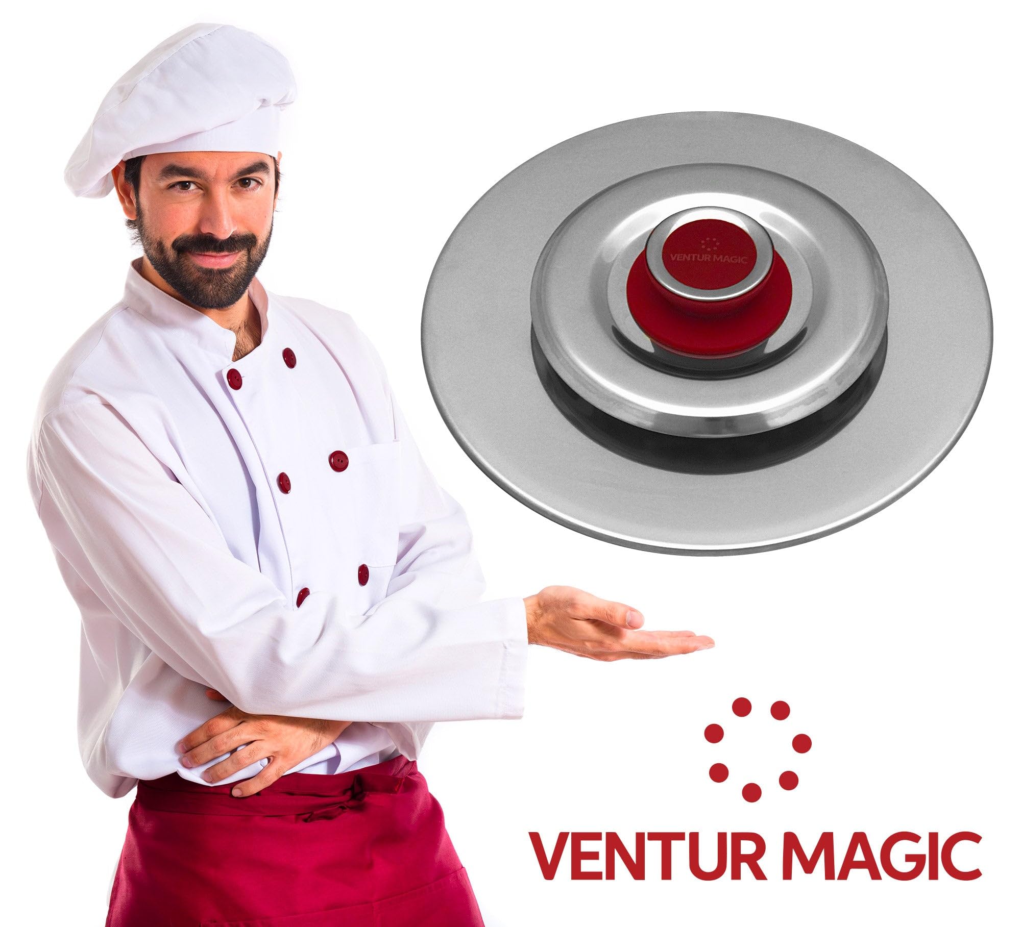 Coperchio Magico Antiodore Ø35 cm Ventur Magic in Acciaio Inox Pomolo in Bachelite Cooker Rosso