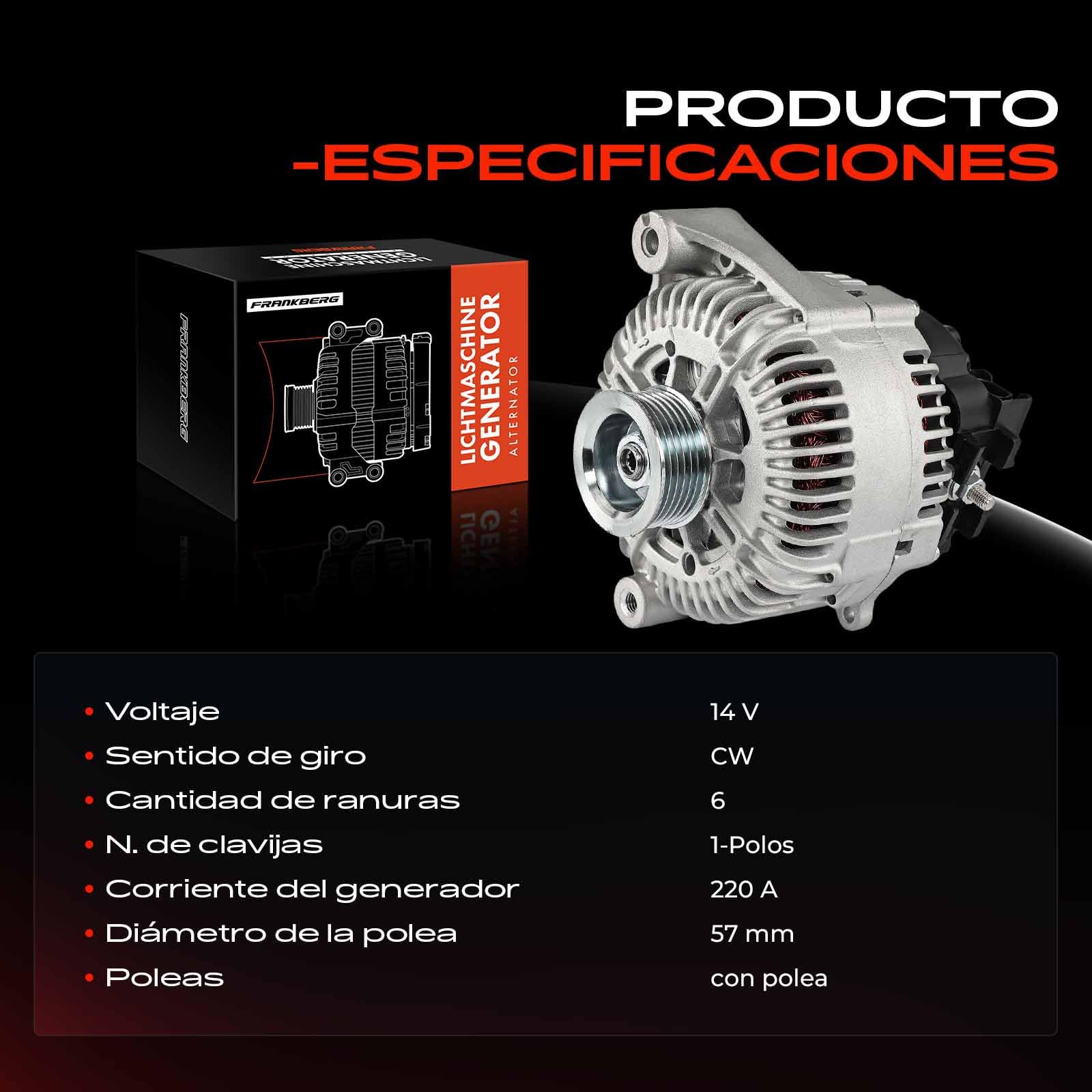 Frankberg Alternador con Polea de Rueda Libre Compatible con X5 E70 3.0d X6 E71 E72 xDrive35d X5 E70 xDrive30d X5 E70 3.0sd X5 E70 xDrive35d Replace# 12-31-7-804-266,11451N