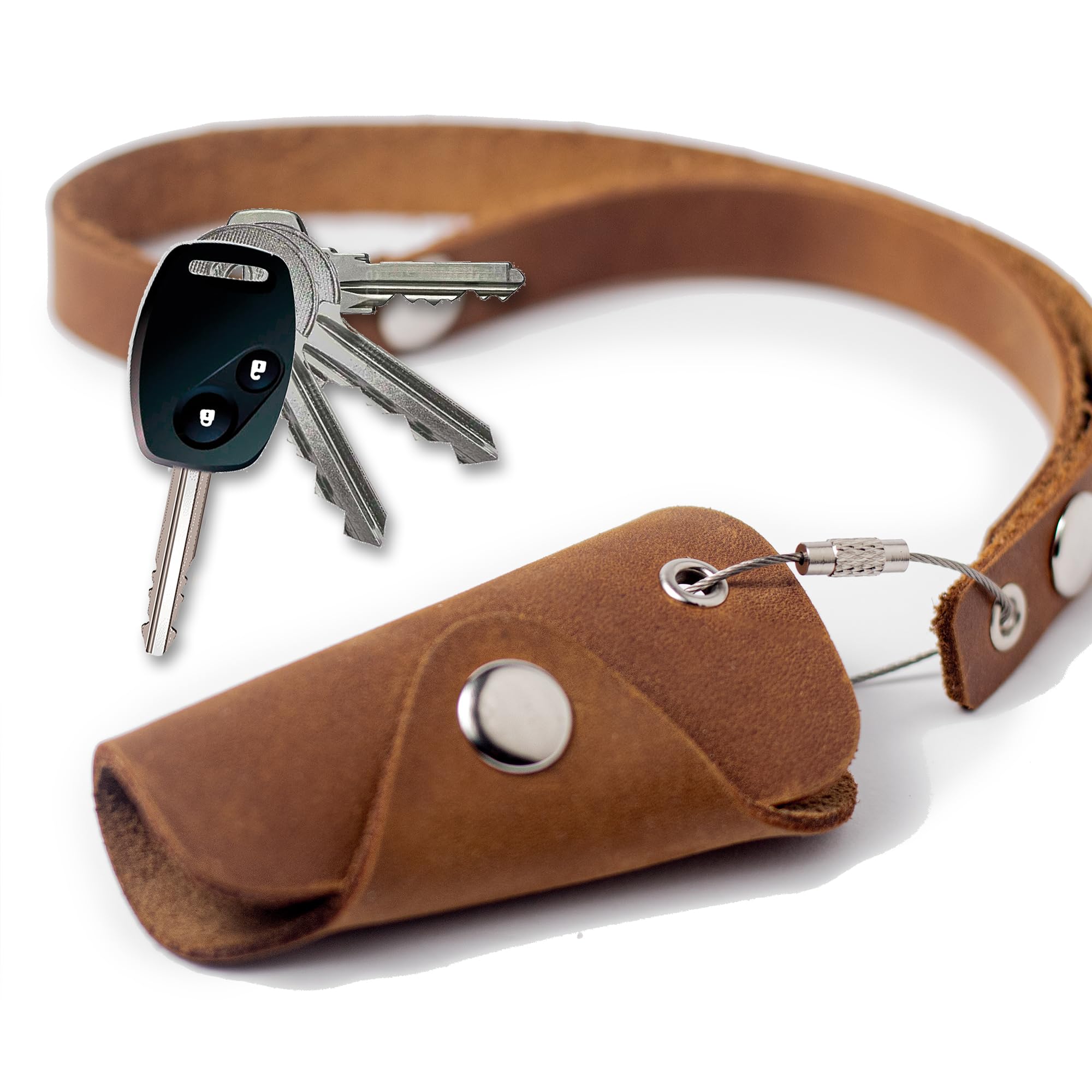 LA CHUECA POLO Llavero Organizador de Llaves de CUERO - Estuche Funda de Piel protector para 1-5 llaves Premium - Ideal regalo UNISEX - Porta llaves Vintage Minimalista Original - Incluye TIRA de CUERO (Brown)