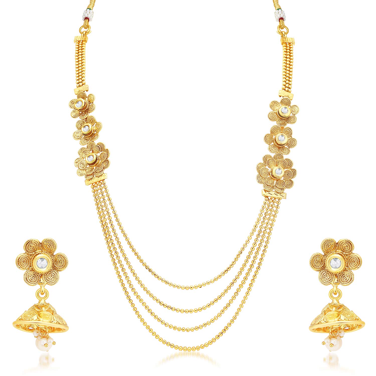 Sukkhi Pleasing 4 String Jalebi Gold Plated Alloy Long Haram Necklace Set For Women (N71498GLDPH850SK), Free Size (B09BNYT45L) Amazon Price History, Amazon Price Tracker
