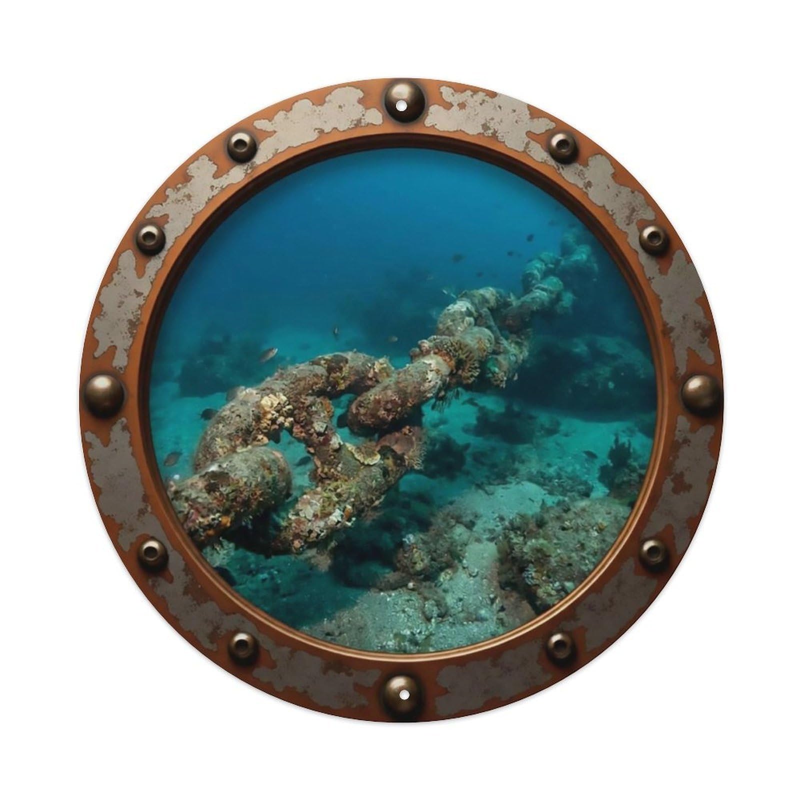 Odgynaw 8X8inch(20X20cm) Vintage Porthole Sunken Chain Nautical Window View Metal Tin Sign