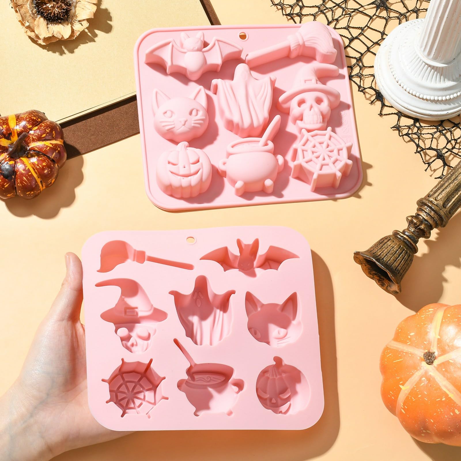 UR URLIFEHALL 2 Pcs Halloween Silicone Moulds Ghost Bat Skull Pumpkin Chocolate Moulds for Baking Cake Handmade Soap Muffin Cheesecake Brownie - Image 4
