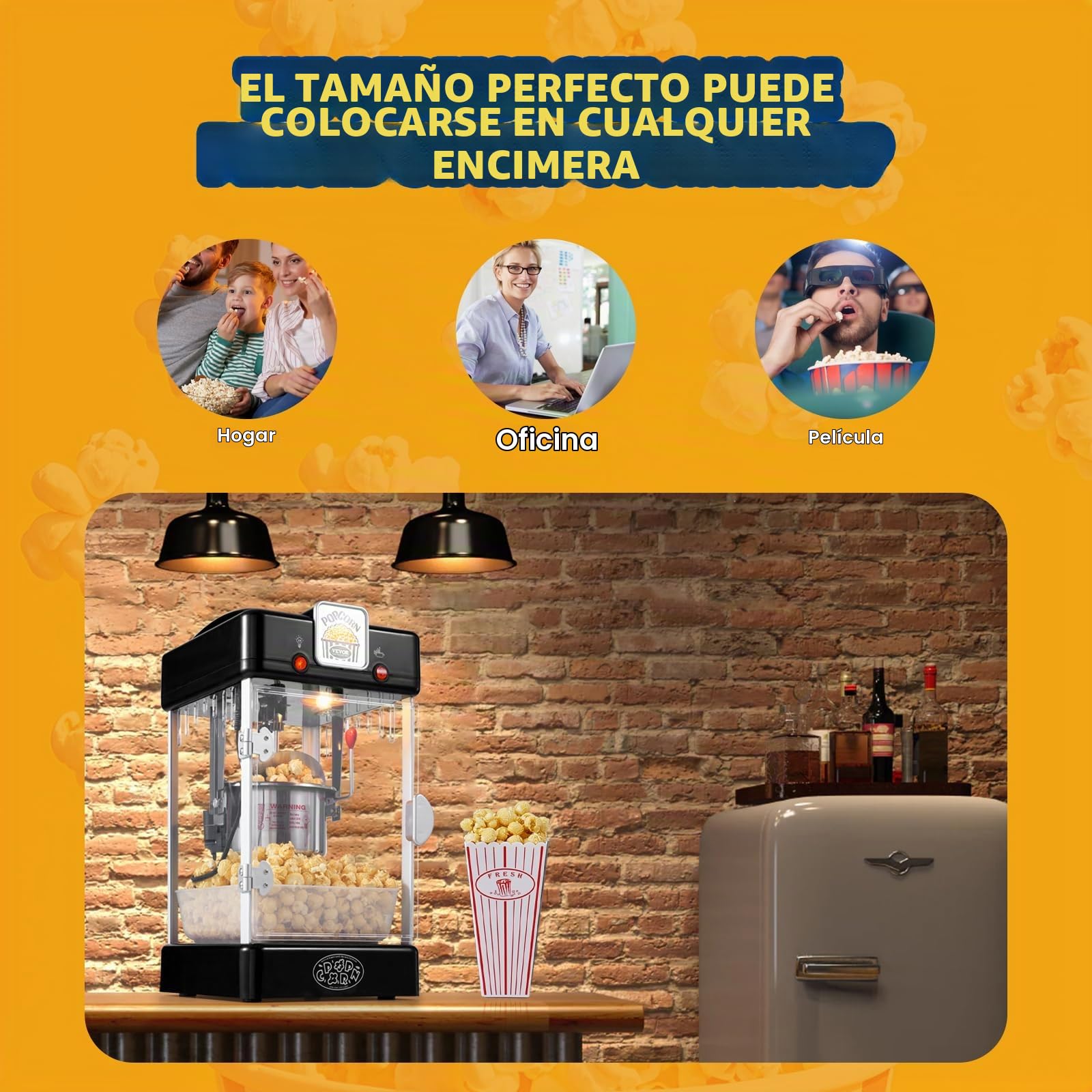 VEVOR Máquina para Hacer Palomitas de Maíz, 300 W, Máquina para Hacer Palomitas de Maíz de Sobremesa con Puerta de Polipropileno, Incluye 2 Palas y Bandeja, Estilo Cine, Negro, 240 x 275 x 475 mm