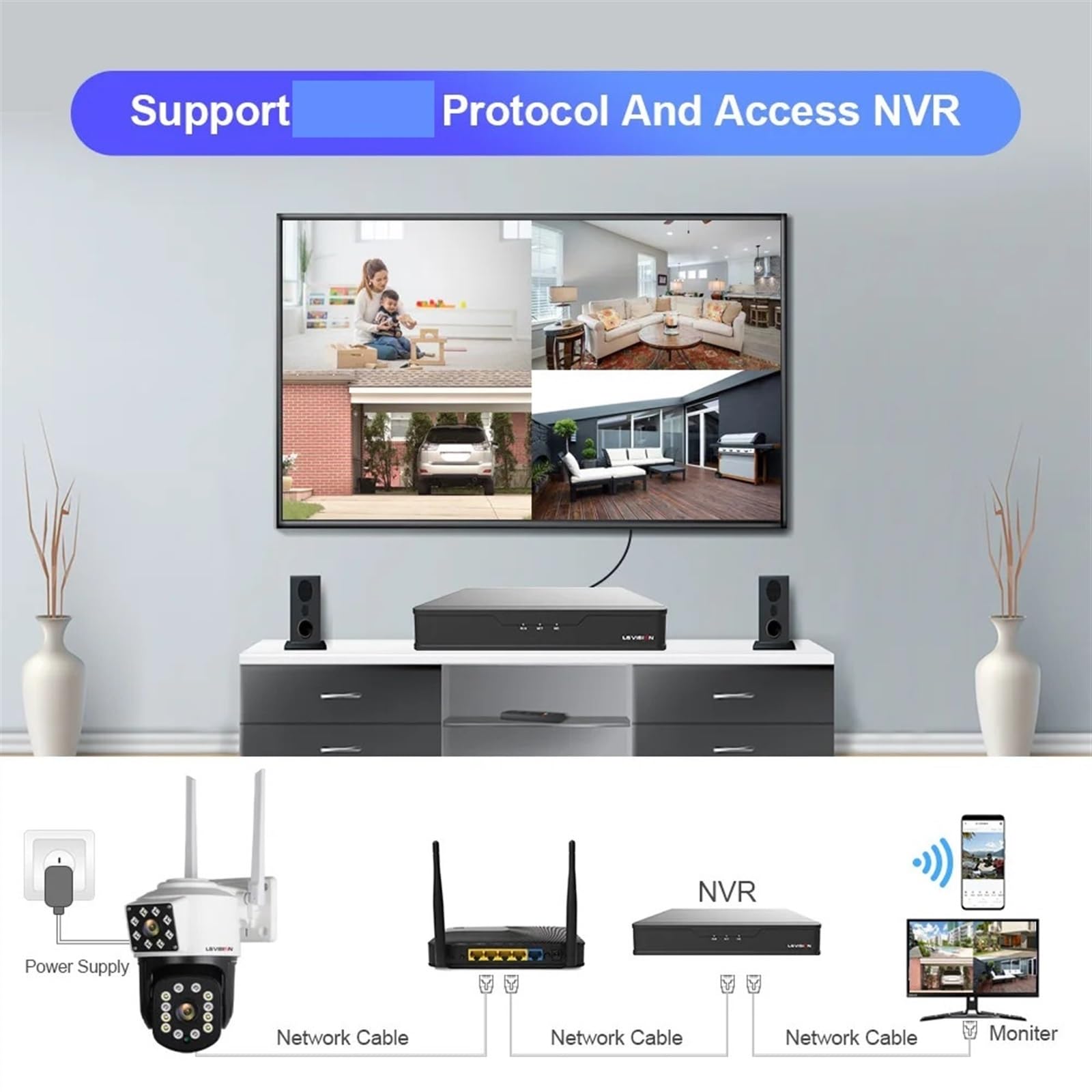 Kamera IP 4MP na zewnątrz 2K PTZ podwójny obiektyw podwójny ekran automatyczne śledzenie 2-kierunkowa rozmowa kamera bezpieczeństwa P2P obsługiwana NVR/DVR Wykrywanie ruchu(4MP WIFI Add 64G TF)
