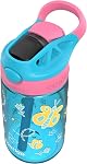 Contigo Kids Aubrey Straw Water Bottle with Leak-Proof Lid, BPA-Free Plastic, Dishwasher Safe, Blue Raspberry Butterlies, 14 oz (414 mL)