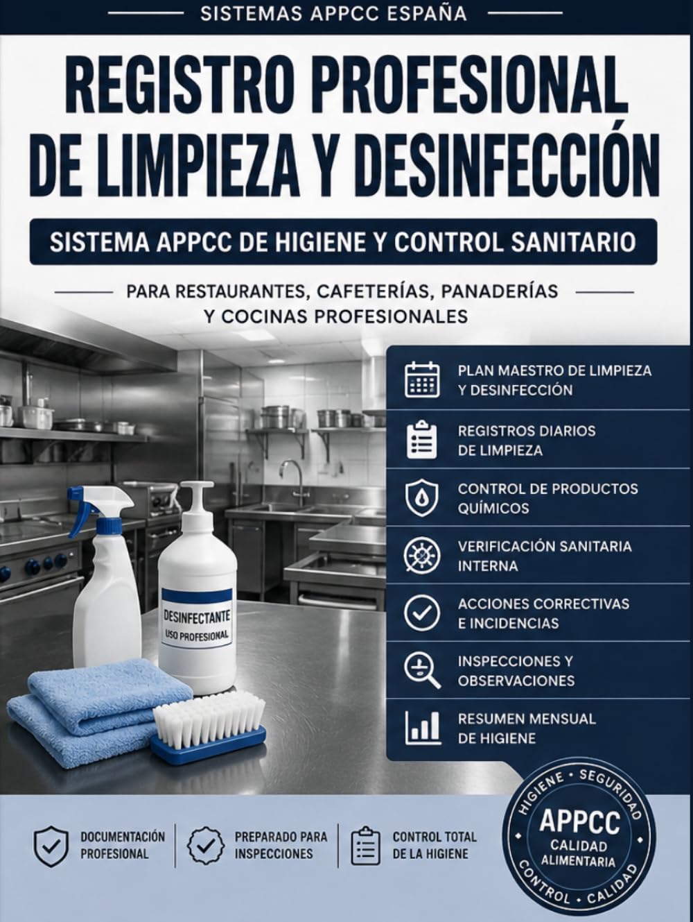 Registro Profesional de Limpieza y Desinfección: Sistema APPCC de Higiene y Control Sanitario para Restaurantes, Cafeterías, Panaderías y Cocinas Profesionales