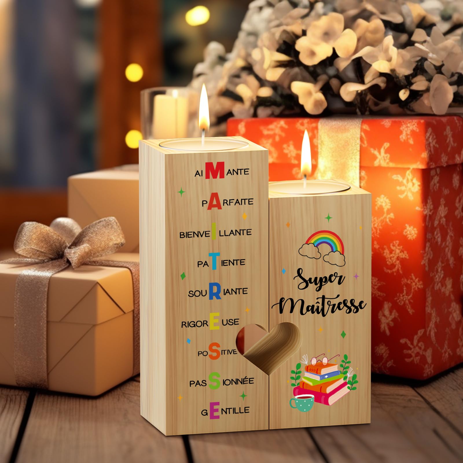 Cadeau Maitresse d'école Fin d'année, Candélabre Merci Meilleur Cadeaux Les Femmes Professeur Anniversaire Graduation Noel Idee