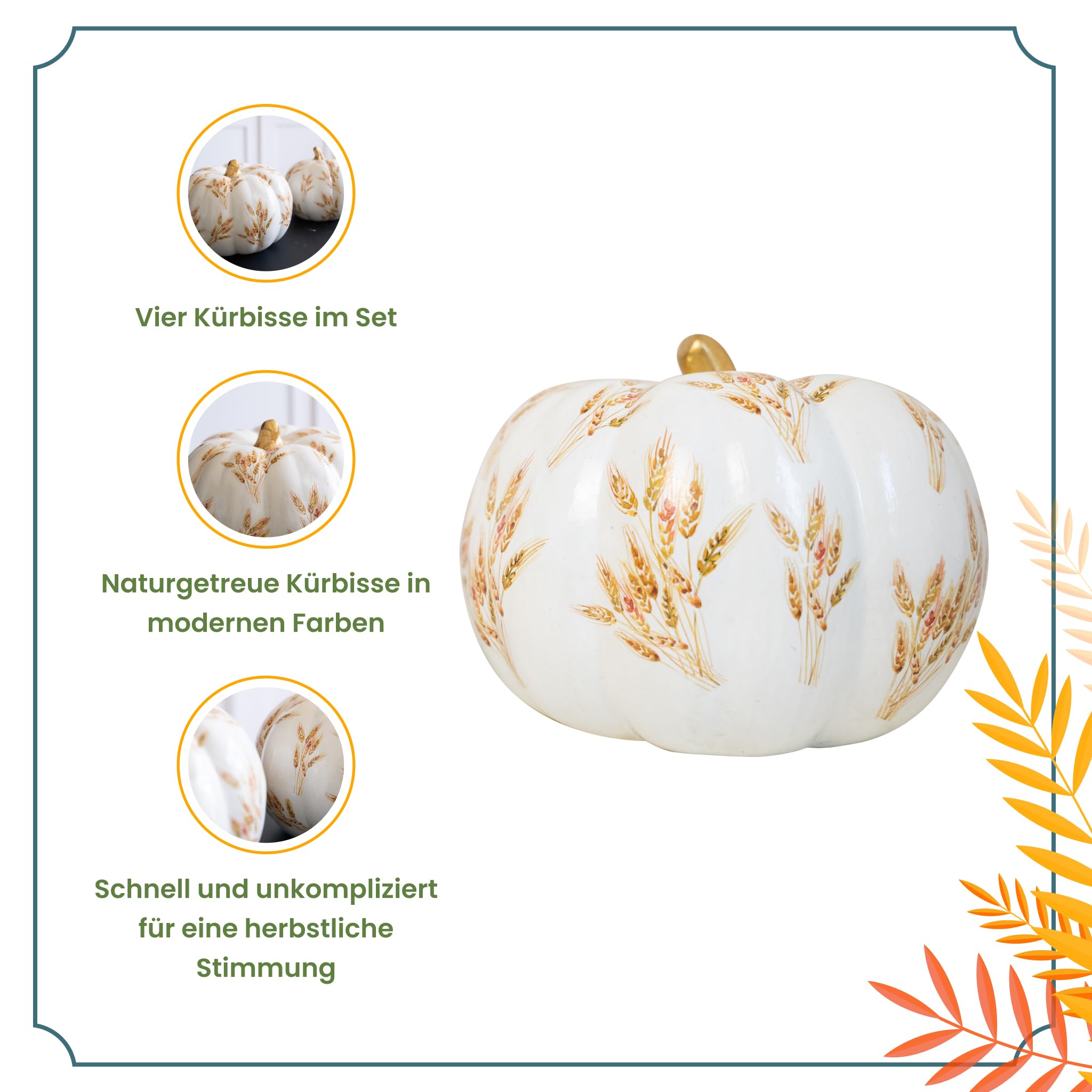 Heitmann Deco Lot de 2 Champignons en céramique, Blanc avec Motif doré, Environ 40 cm et 25 cm