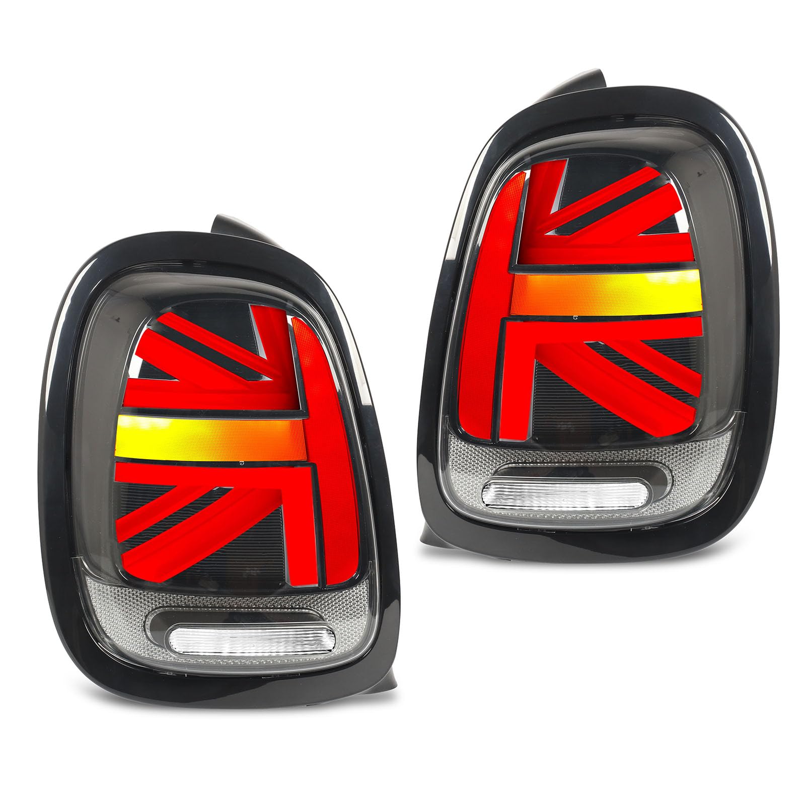 Tbest Luces Traseras LED Completas Union Jack, Señal de Secuencial, Actualización Plug and Play para Mini F55 F56 F57 S JCW Modelos 2014 a 2024 Marco Negro de Alto Brillo (blanco negro)
