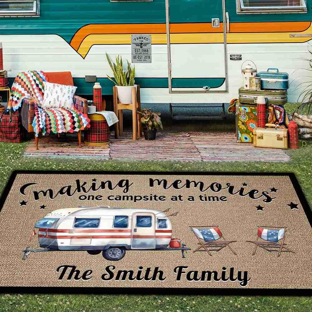 Making Memories One Campsite at a Time Rug Custom Camping Camp Outdoor Rug Doormat Picnic Mat Watercolor Camper RV Trailer Campfire Decorative Floor Mat 66 x 99 Inch S-17