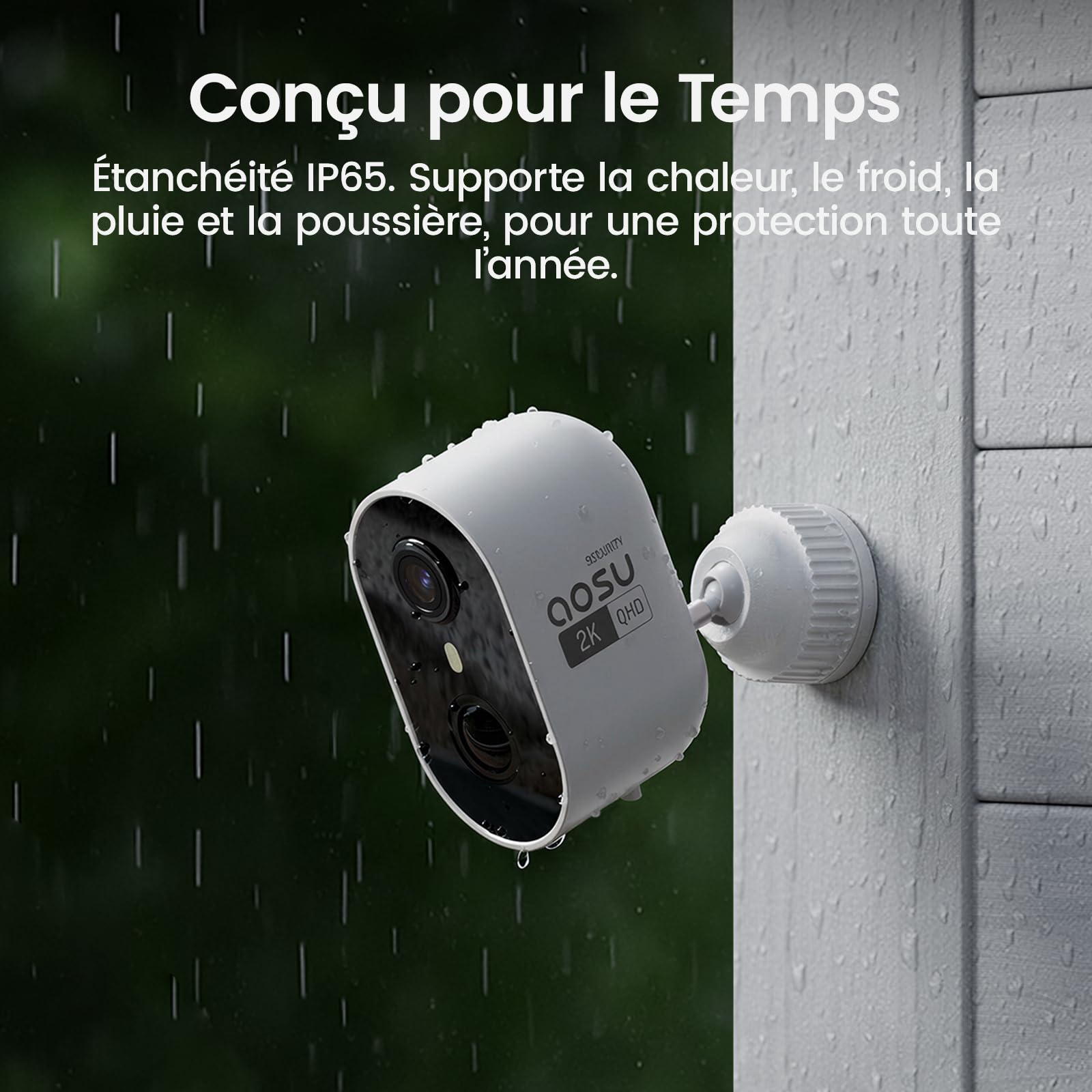 AOSU 2K Caméra Surveillance WiFi Extérieure Intérieur Sans Fil, 4 Cam Kit & 2.0 aosuBase, Sans Abonnement Requis, Extensible à 1 To, AI PIR Détection, Alarme Son et Lumière, Vision Nocturne en Couleur