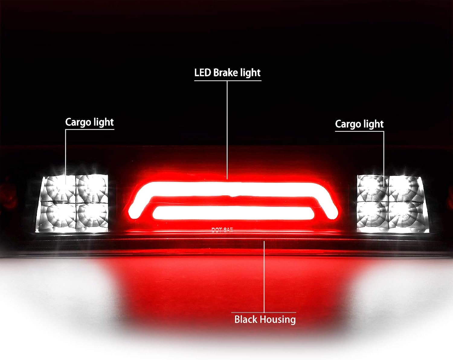 LED 3rd Third Brake Light for 2009-2018 Dodge Ram 1500/2010-2018 Dodge Ram 2500 3500-Waterproof-High Mount Rear Cargo Lamp Center Stop Light