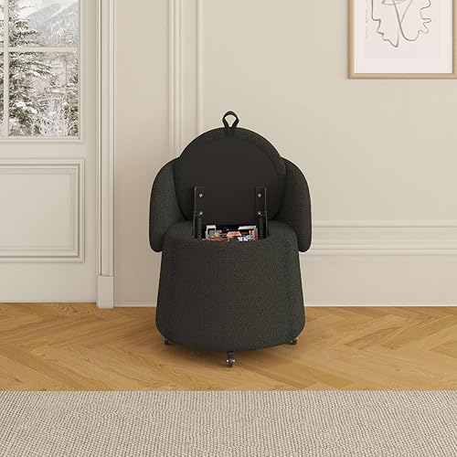 Miniatura 4 de FRITHJILL Taburete móvil multifuncional con almacenamiento y respaldo, taburete de almacenamiento pequeño tapizado sobre ruedas, verde