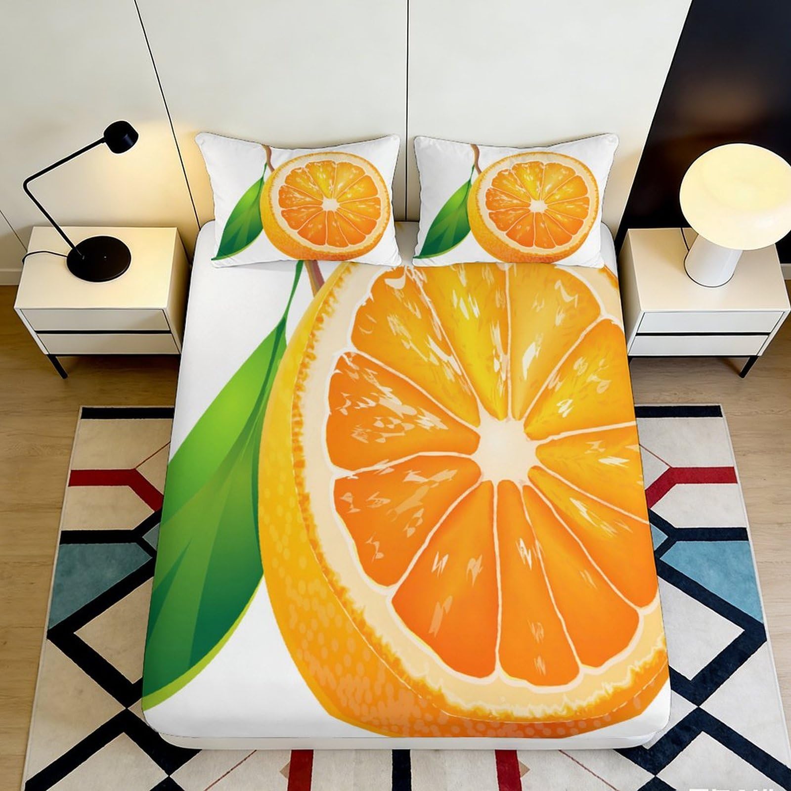 3D Printed Orange Slice Fitted Sheet Microfiber Soft Fruit Design Mattress Cover for Bedroom Dorm Decor Protection 90x200x25cm