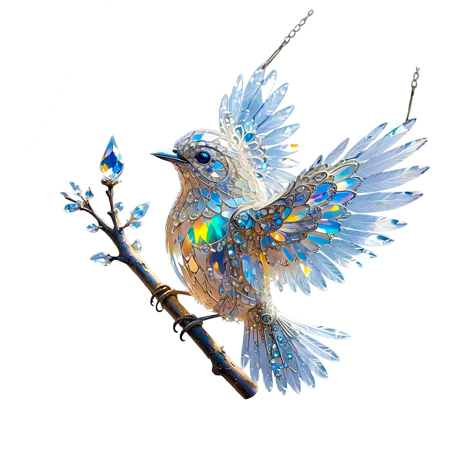 HGENAHGTF Bluebird Sun Catcher Stained Art Flat Acrylic Window Decoration for Nature Enthusiasts Home Nature Themes Easy Hanging Chain Rope Bird Ornament