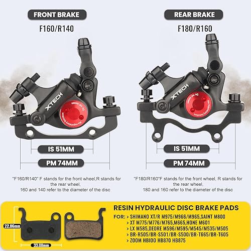 Miniatura 11 de Pinzas de freno de disco hidráulico Zoom: HB-100 MTB Frenos de disco de bicicleta delantera y trasera Juego de pinzas para montaña, bicicleta