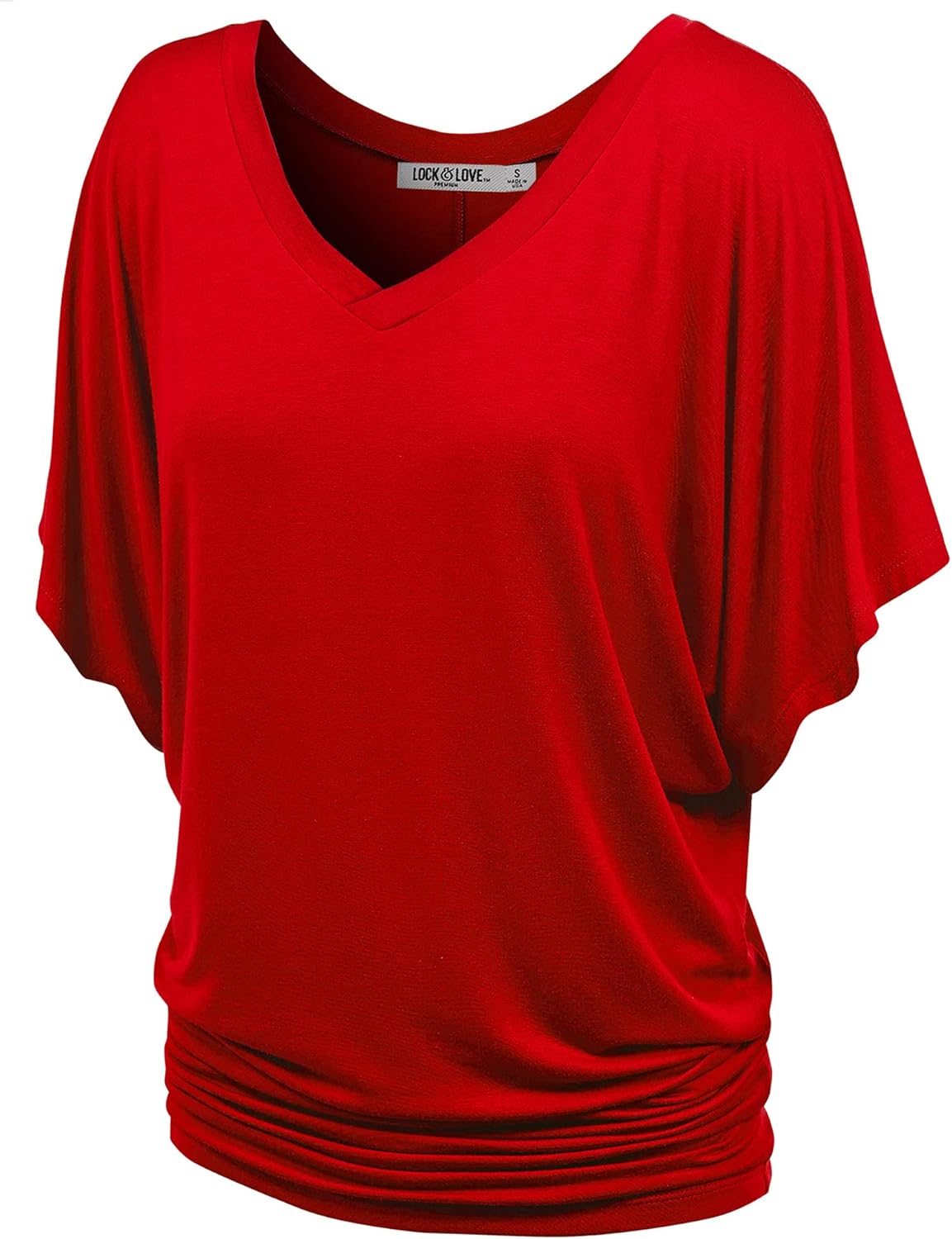 Lock and Love Women's Casual Short Sleeve Dolman Top Boat Neck or V Neck T Shirts X-Large Wt1038_red