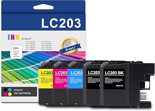 LC201 LC203 XL - Cartuchos de tinta (5 unidades, 2 negros, 1 cian, 1 magenta, 1 amarillo) - Repuesto de tinta LC203XL compatible con Eout para