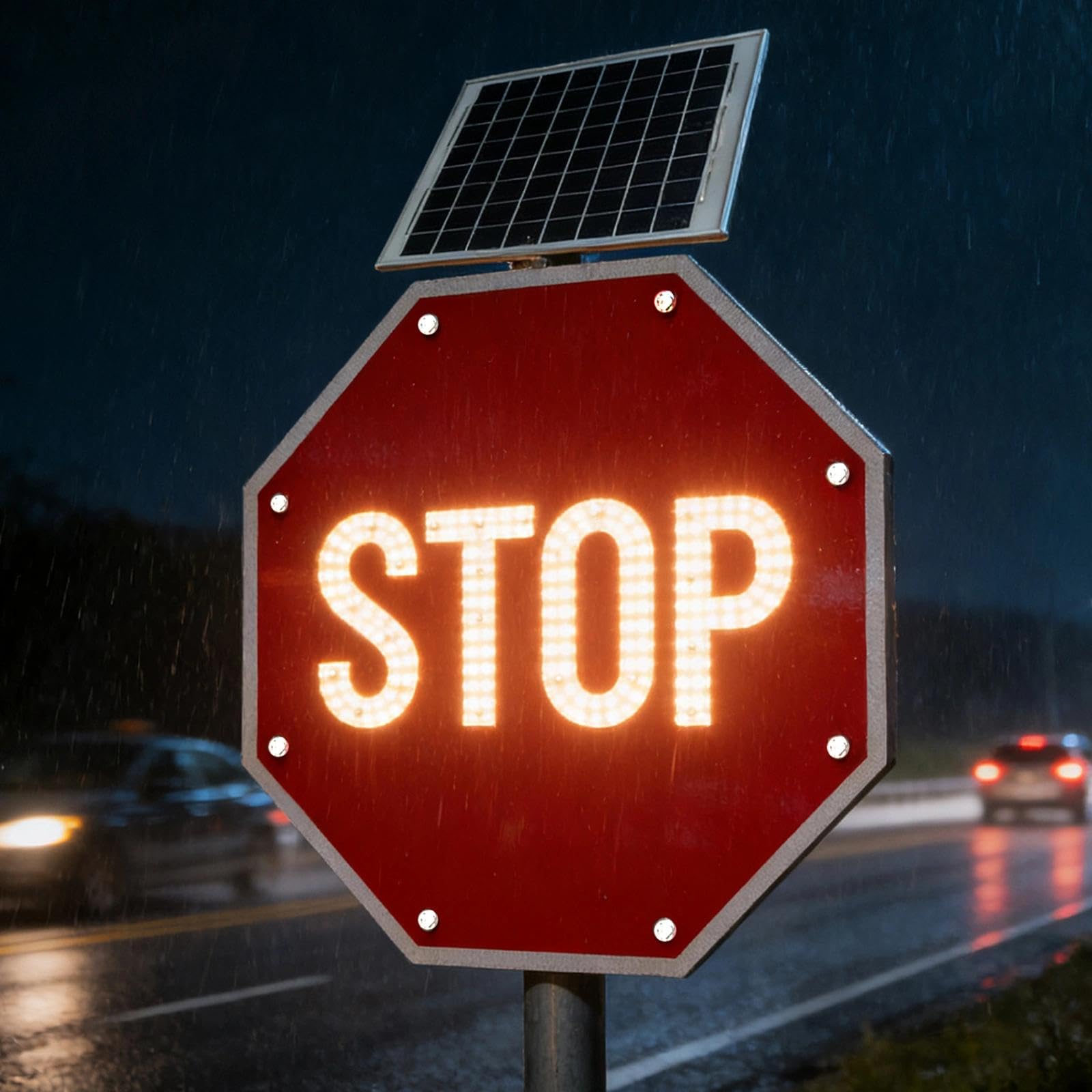 45cm Señal De Stop LED Solar, Señal De Tráfico Reflectante Octogonal Intermitente, Resistente Al Agua IP65, Para Entradas De Vehículos, Cruces Escolares Y Carreteras Rurales(Roja,45cm)
