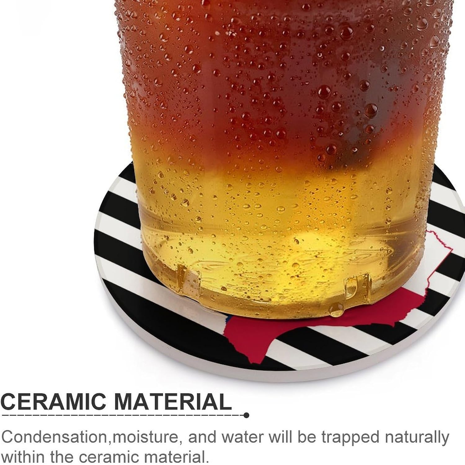 Texas State Black U.S. Flag Round Ceramic Coasters Print Drinks Absorbent with Cork Base for Home Decor Gifts 4 Inch