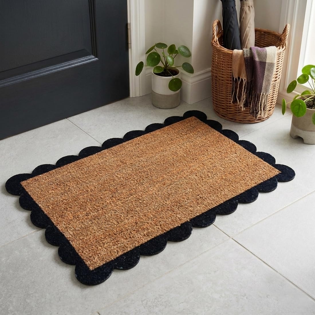 ATMAH Plain Scallop Border Coir Door Mat 40 x 60 cm | Heavy Duty Entrance Mat | Anti Slip PVC Backing | Indoor & Covered Outdoor Doormat-image-33